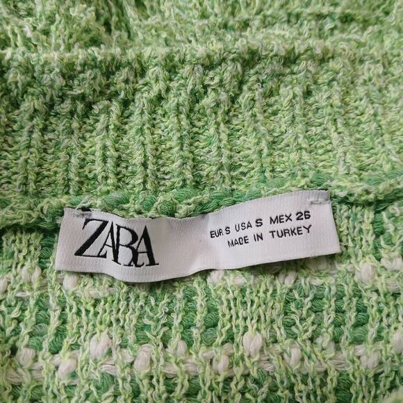 Zara womens small sweater boxy slouchy fringe lime green spring summer cotton - Picture 5 of 8